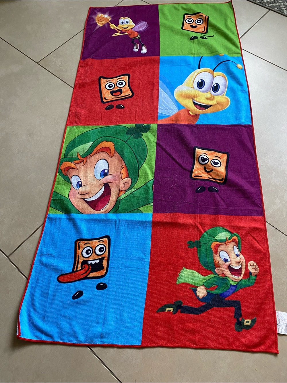 2 Colourful Kids towels -Red, Blue, Green, Purple Design